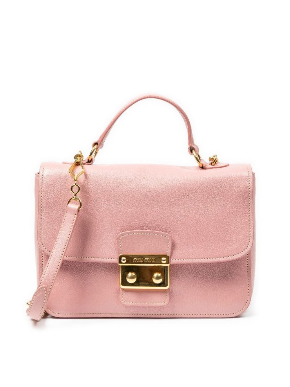 Miu Miu Medium Push Lock Top Handle Cross Belt Bag Pink Madras Leather